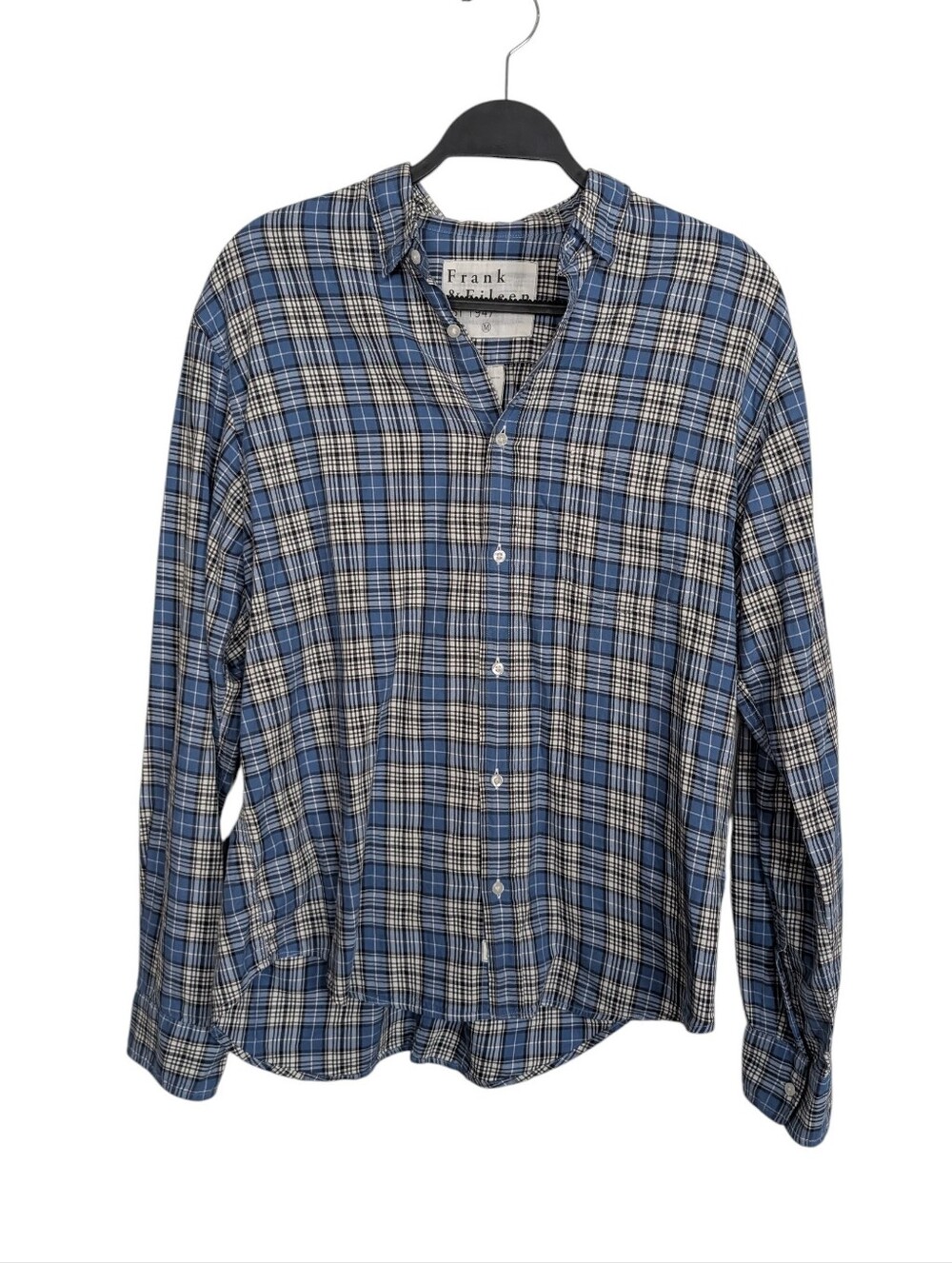 Frank & Eileen‎ Luke Men's Button Up Plaid Blue Black White Shirt Size Medium